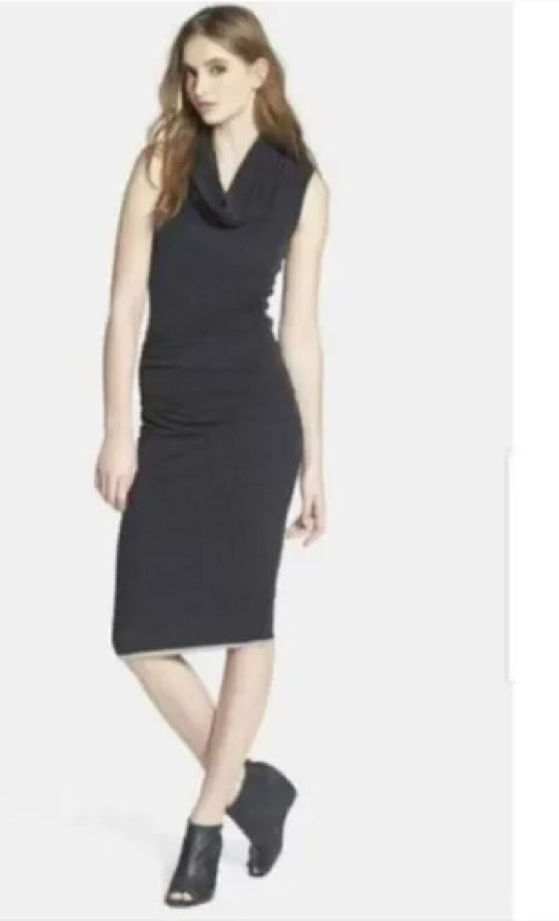 Standard James Perse Black Cowl Neck Ruched Midi Dress High Quality Sz 3